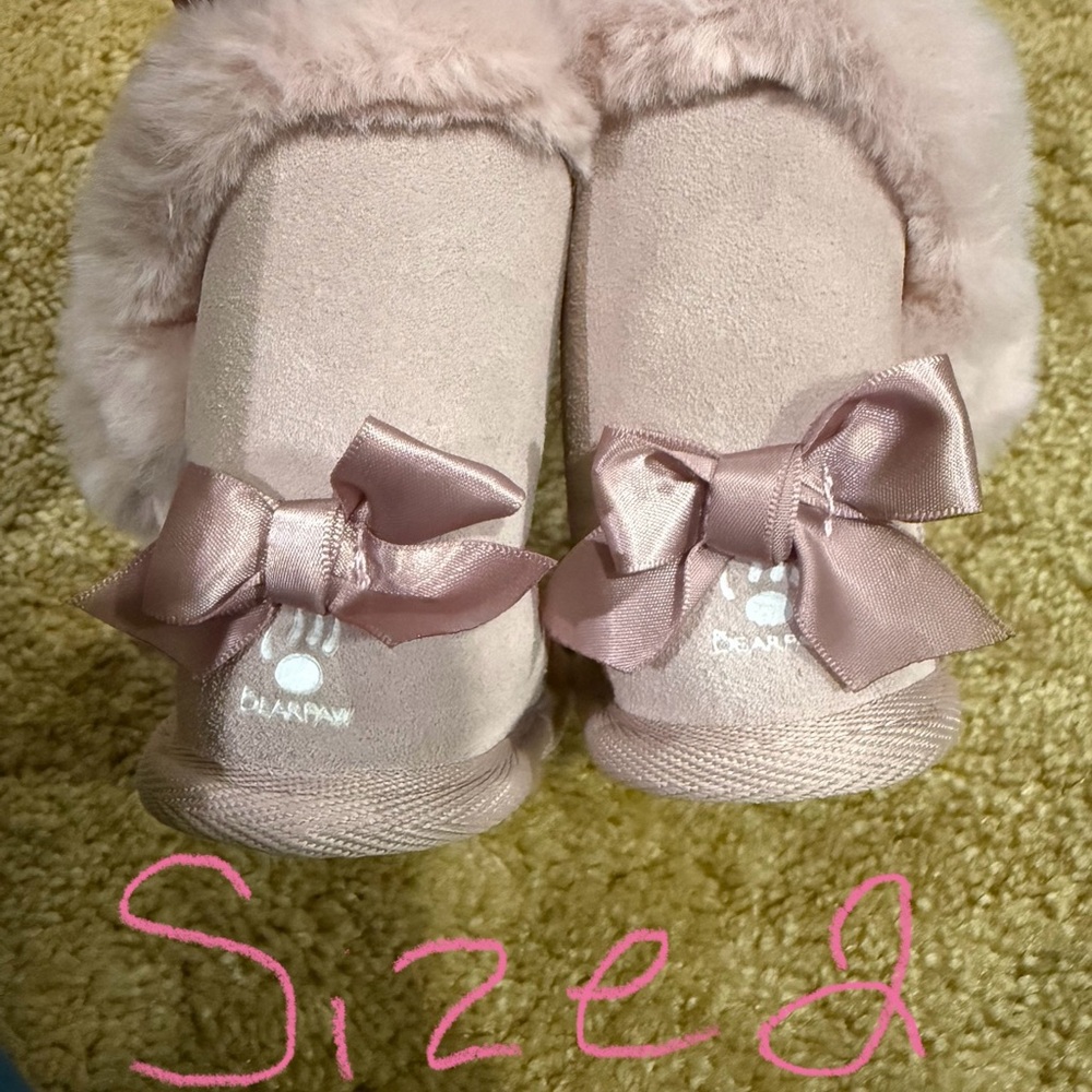 BearPaw Pink Kids Slippers with Bows